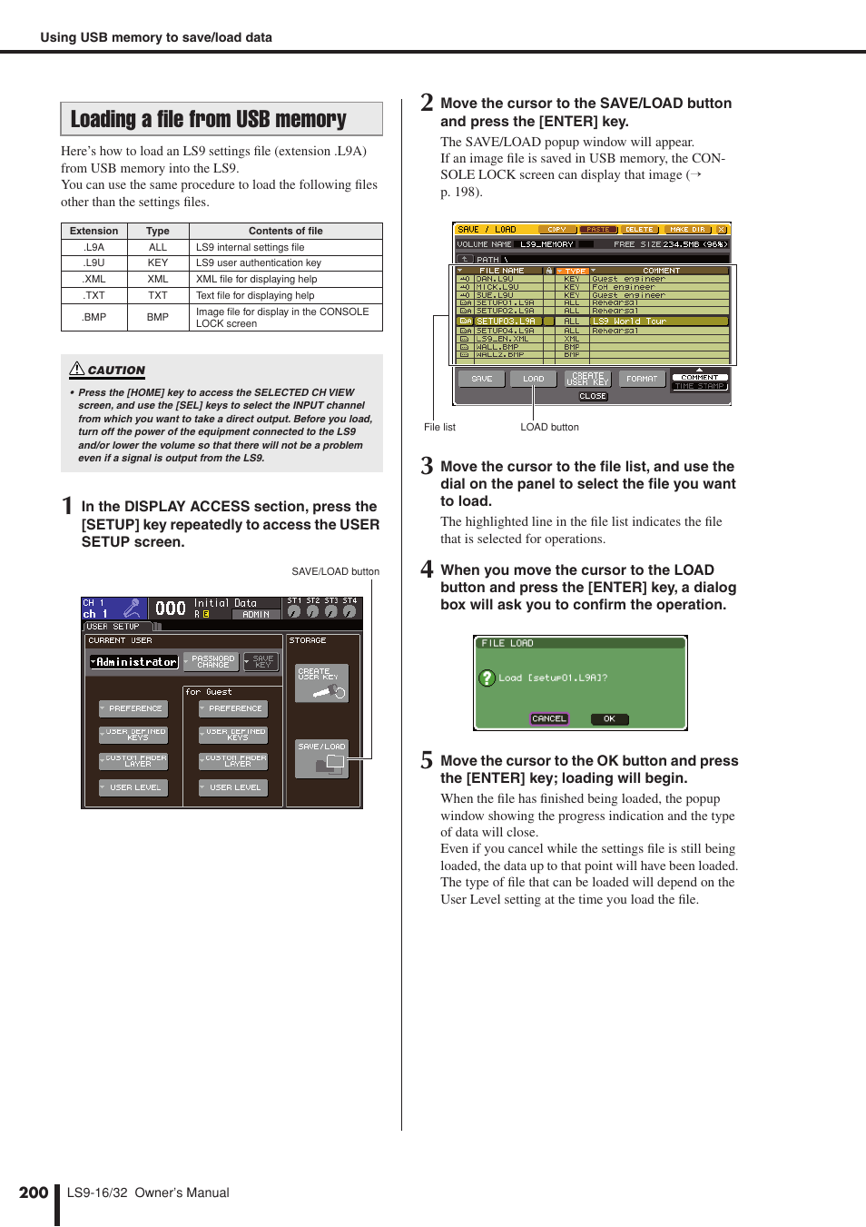 Loading a file from usb memory, P. 200) | Yamaha LS9 User Manual | Page 200 / 290