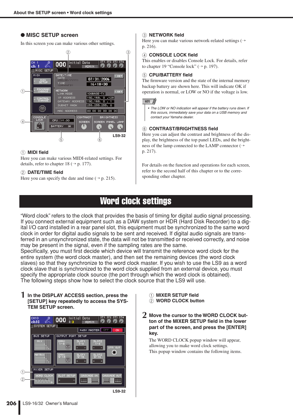 Word clock settings, P. 206), Ord clock settings | P. 206), slot | Yamaha LS9 User Manual | Page 206 / 290