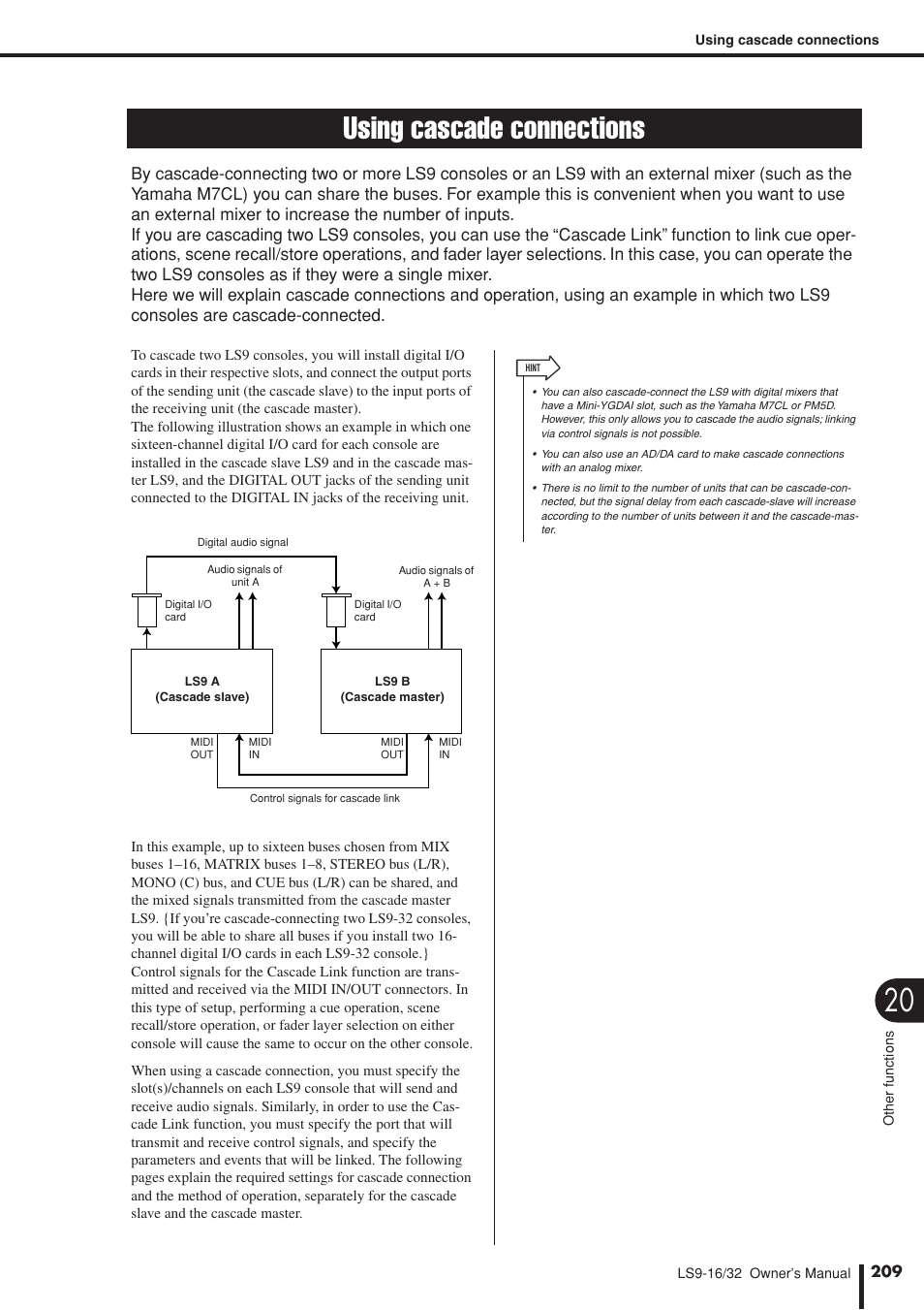 Using cascade connections, P. 209) | Yamaha LS9 User Manual | Page 209 / 290