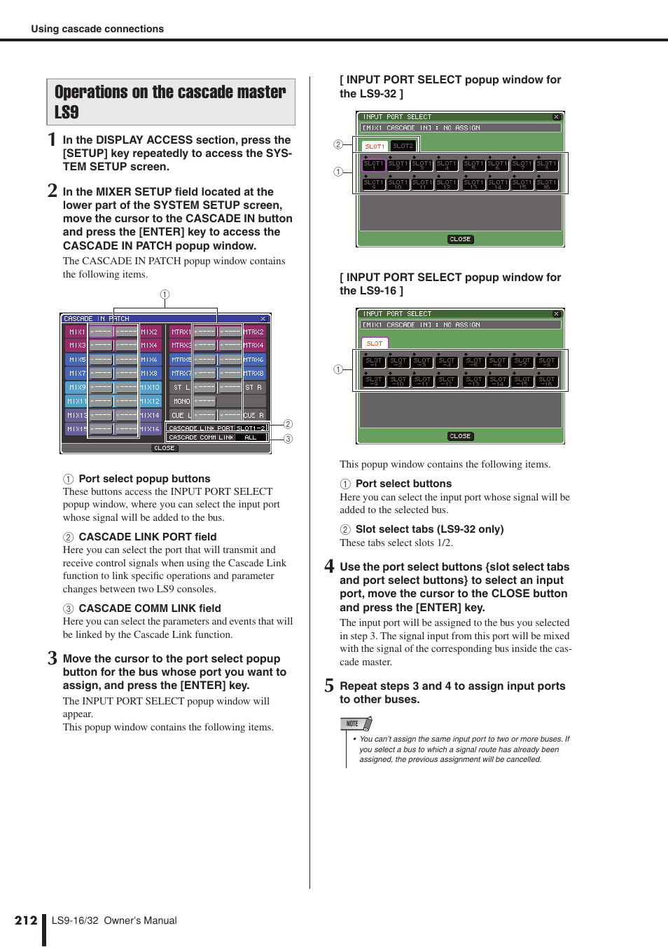 Operations on the cascade master ls9 | Yamaha LS9 User Manual | Page 212 / 290