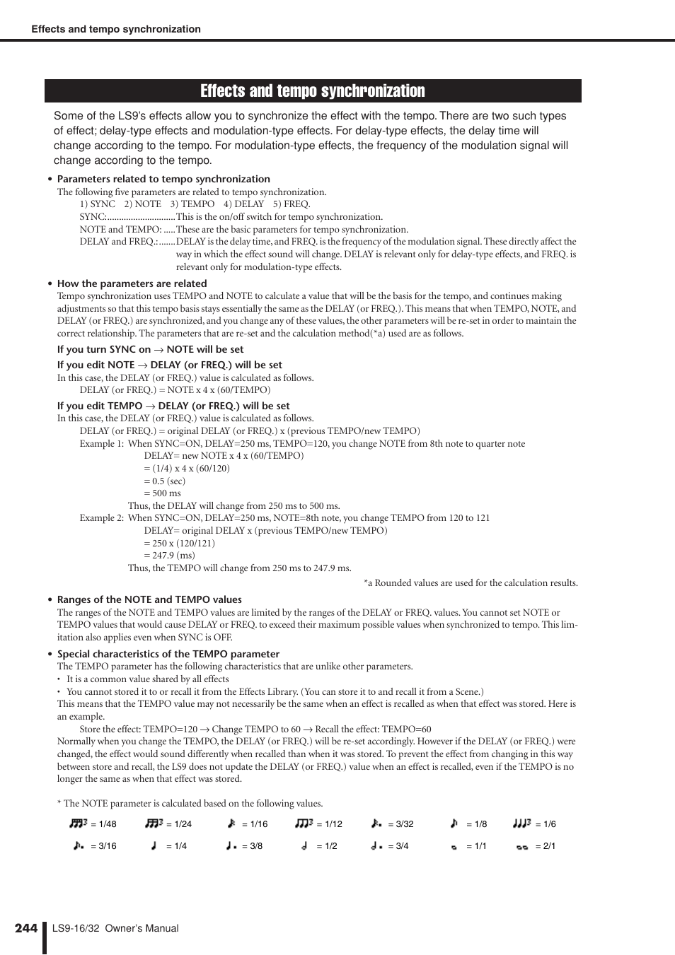 Effects and tempo synchronization | Yamaha LS9 User Manual | Page 244 / 290