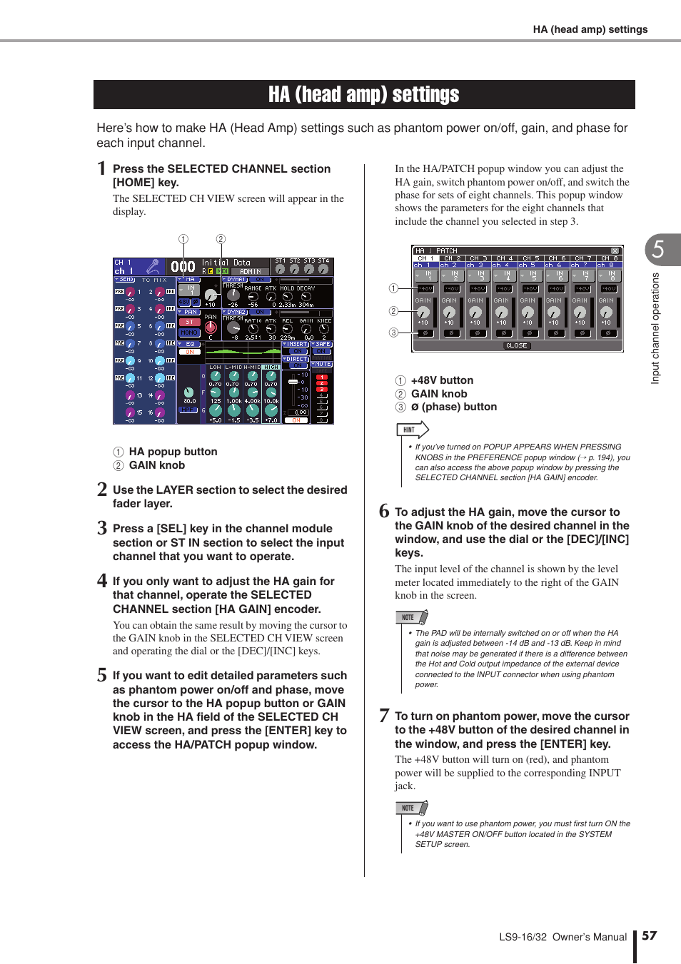 Ha (head amp) settings | Yamaha LS9 User Manual | Page 57 / 290