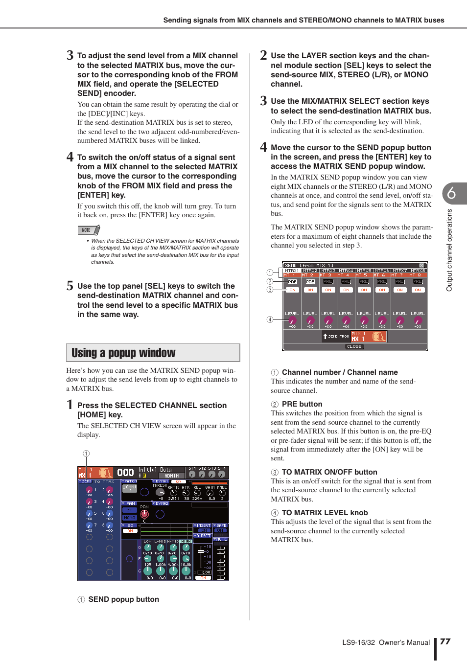Using a popup window | Yamaha LS9 User Manual | Page 77 / 290