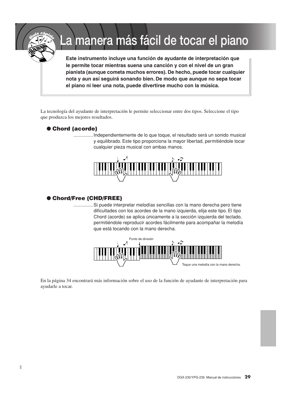 La manera más fácil de tocar el piano | Yamaha YPG-235 User Manual | Page 29 / 128