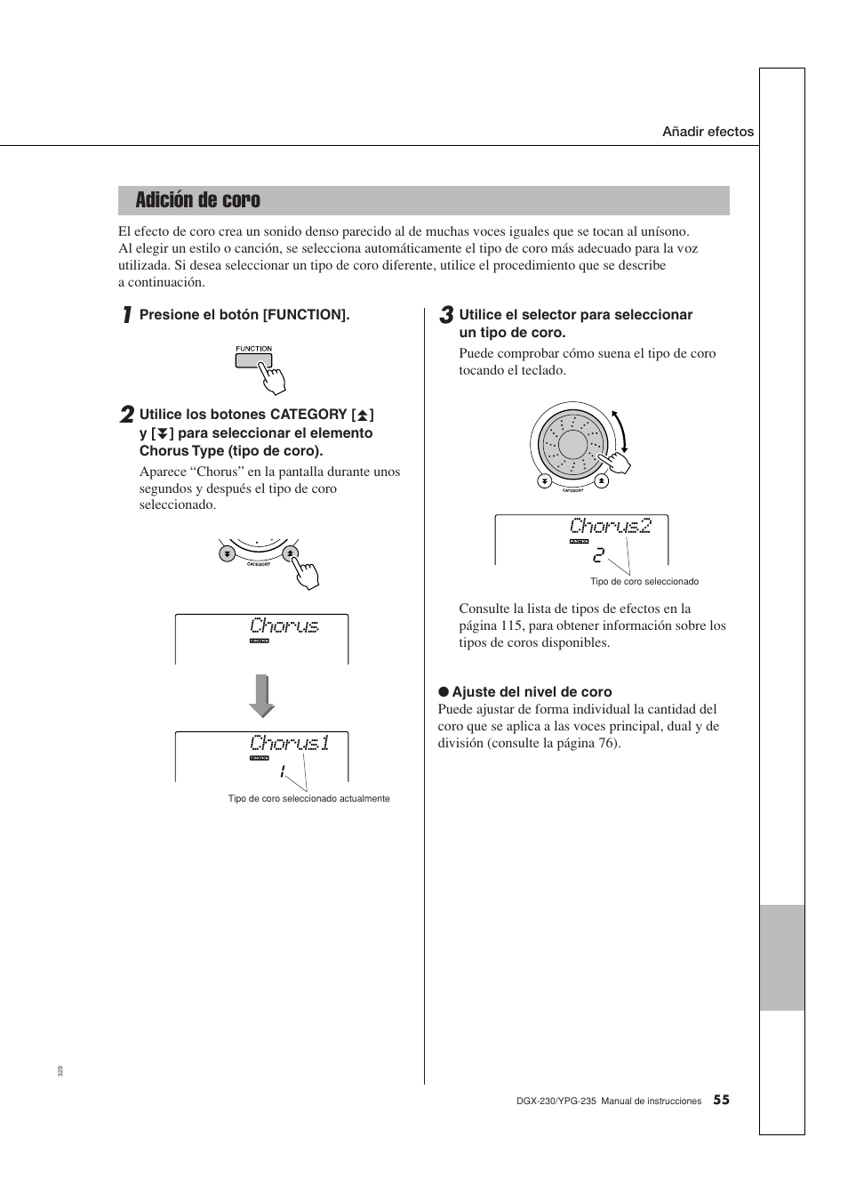 Adición de coro, Chorus1 chorus, Chorus2 | Yamaha YPG-235 User Manual | Page 55 / 128