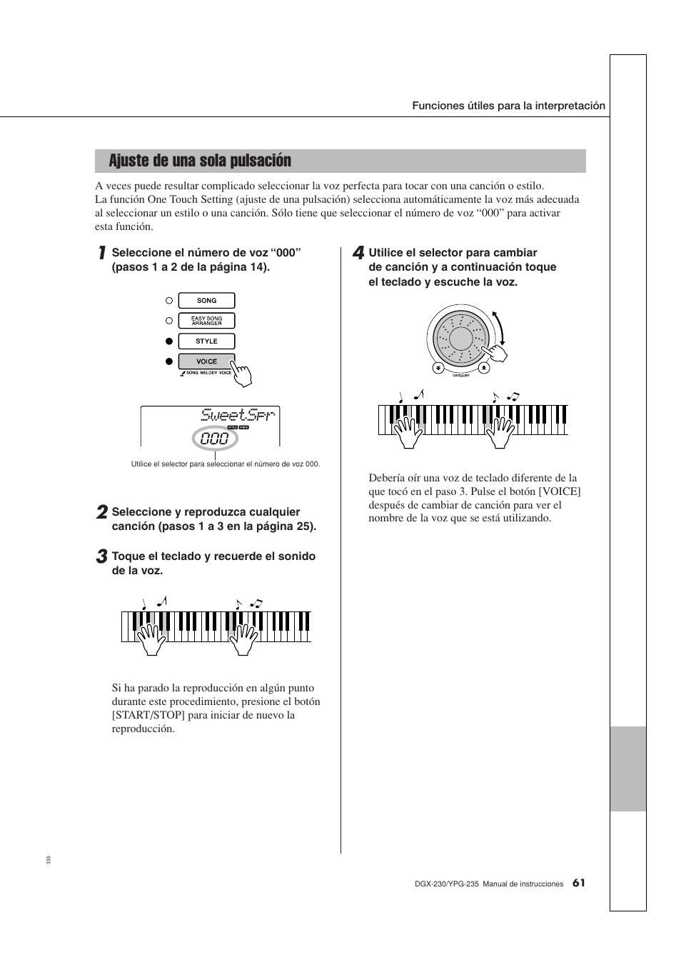 Ajuste de una sola pulsación, Sweetspr | Yamaha YPG-235 User Manual | Page 61 / 128