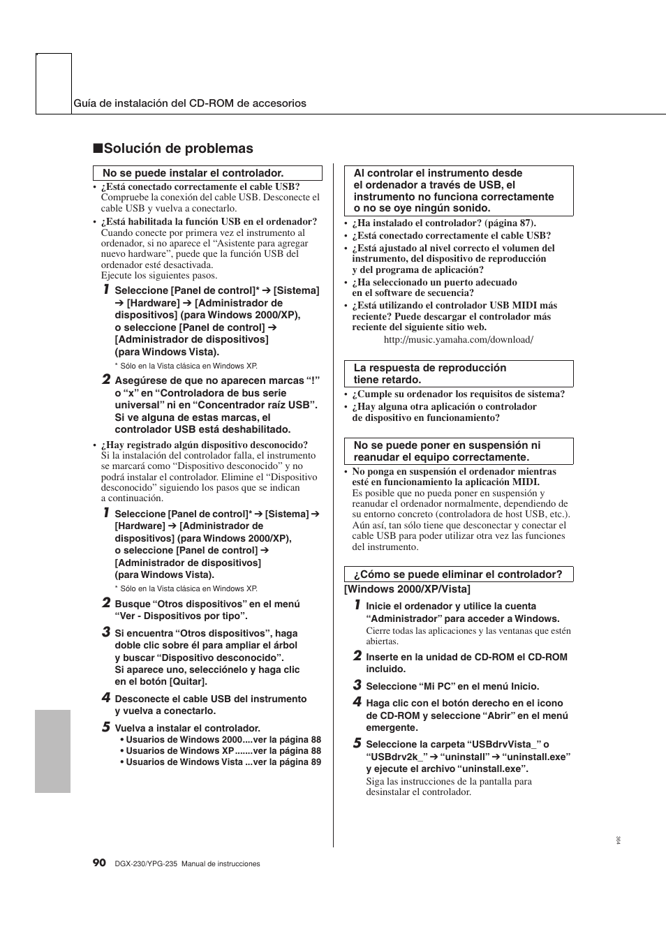 Solución de problemas | Yamaha YPG-235 User Manual | Page 90 / 128
