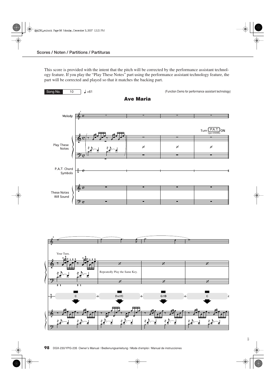 Ave maria | Yamaha YPG-235 User Manual | Page 98 / 128