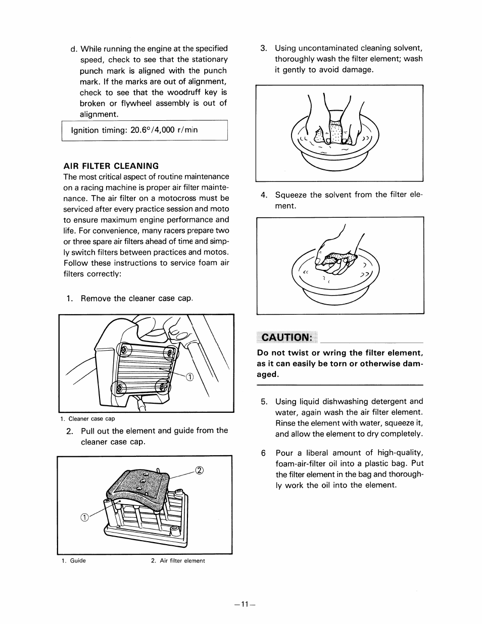 Air filter cleaning, Caution | Yamaha pw80 User Manual | Page 23 / 64