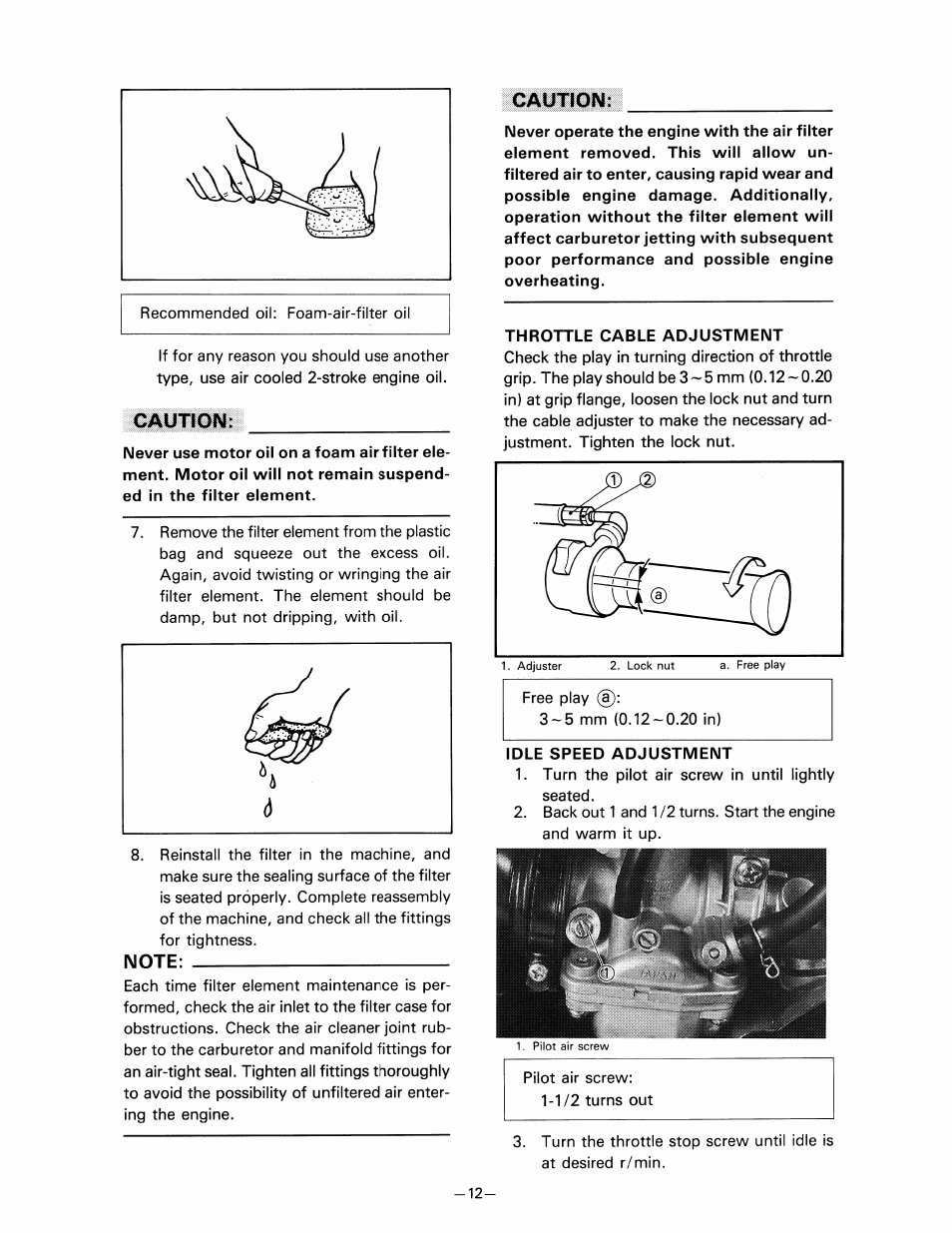 Caution, Note, Throttle cable adjustment | Yamaha pw80 User Manual | Page 24 / 64