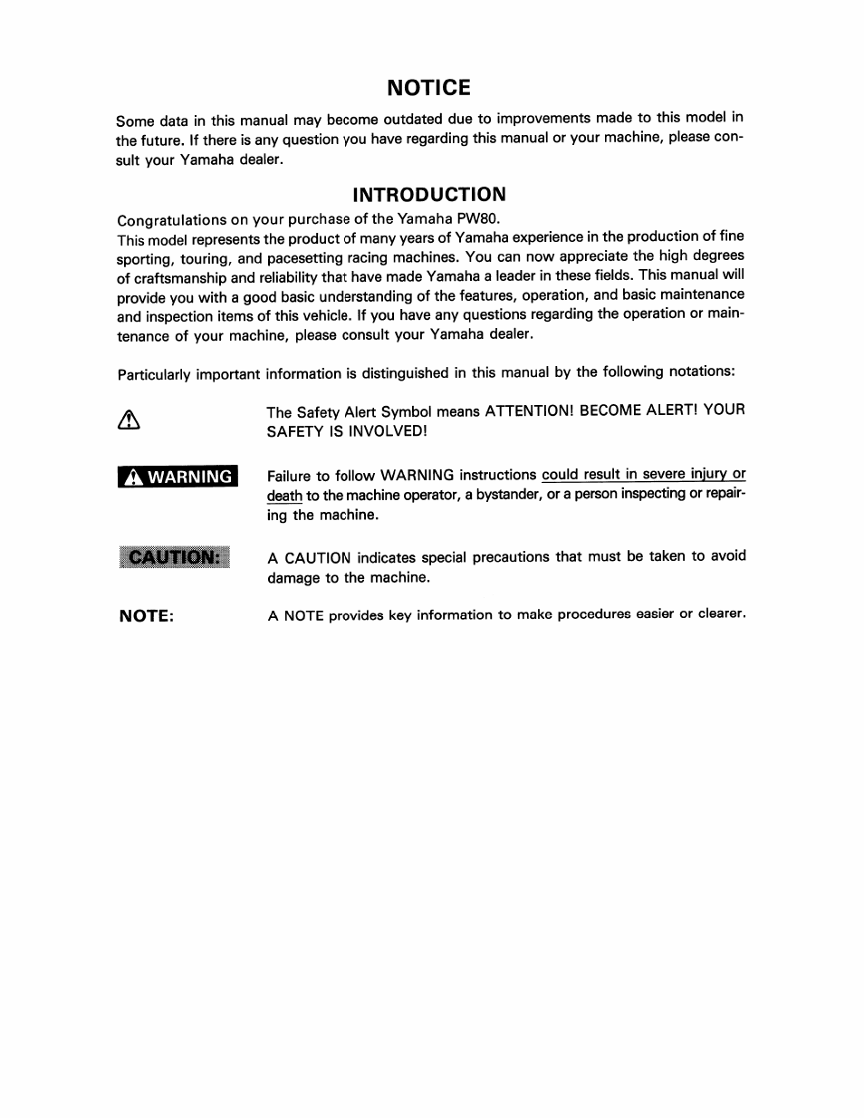 Introduction, Notice | Yamaha pw80 User Manual | Page 3 / 64