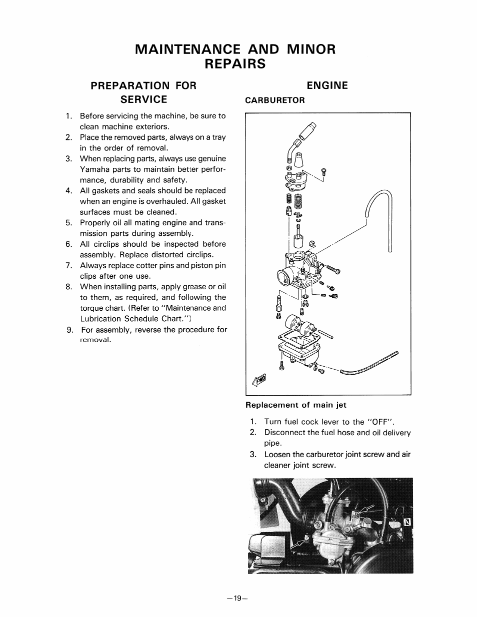 Maintenance and minor repairs, Preparation for service | Yamaha pw80 User Manual | Page 31 / 64