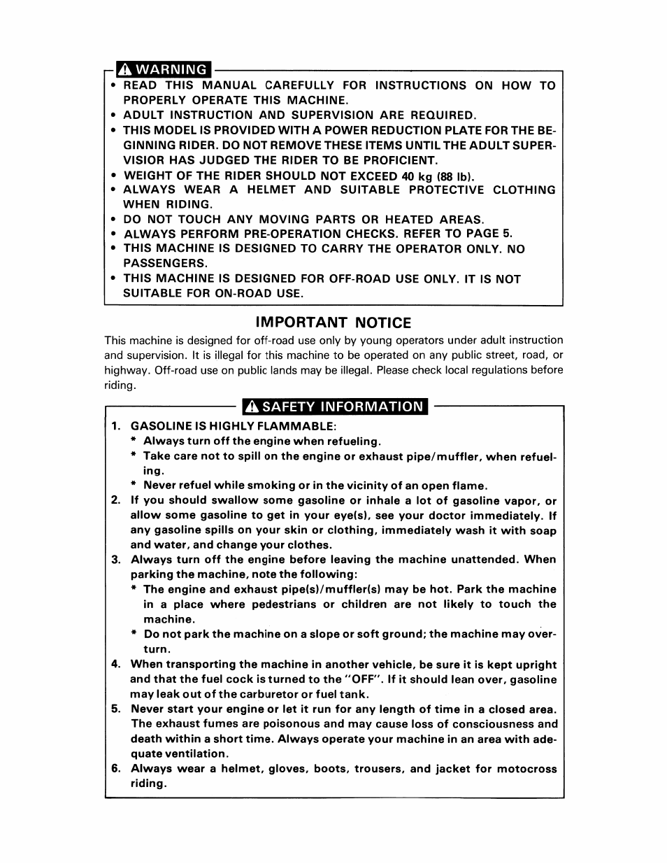 A warning, Important notice, A safety information | Yamaha pw80 User Manual | Page 4 / 64
