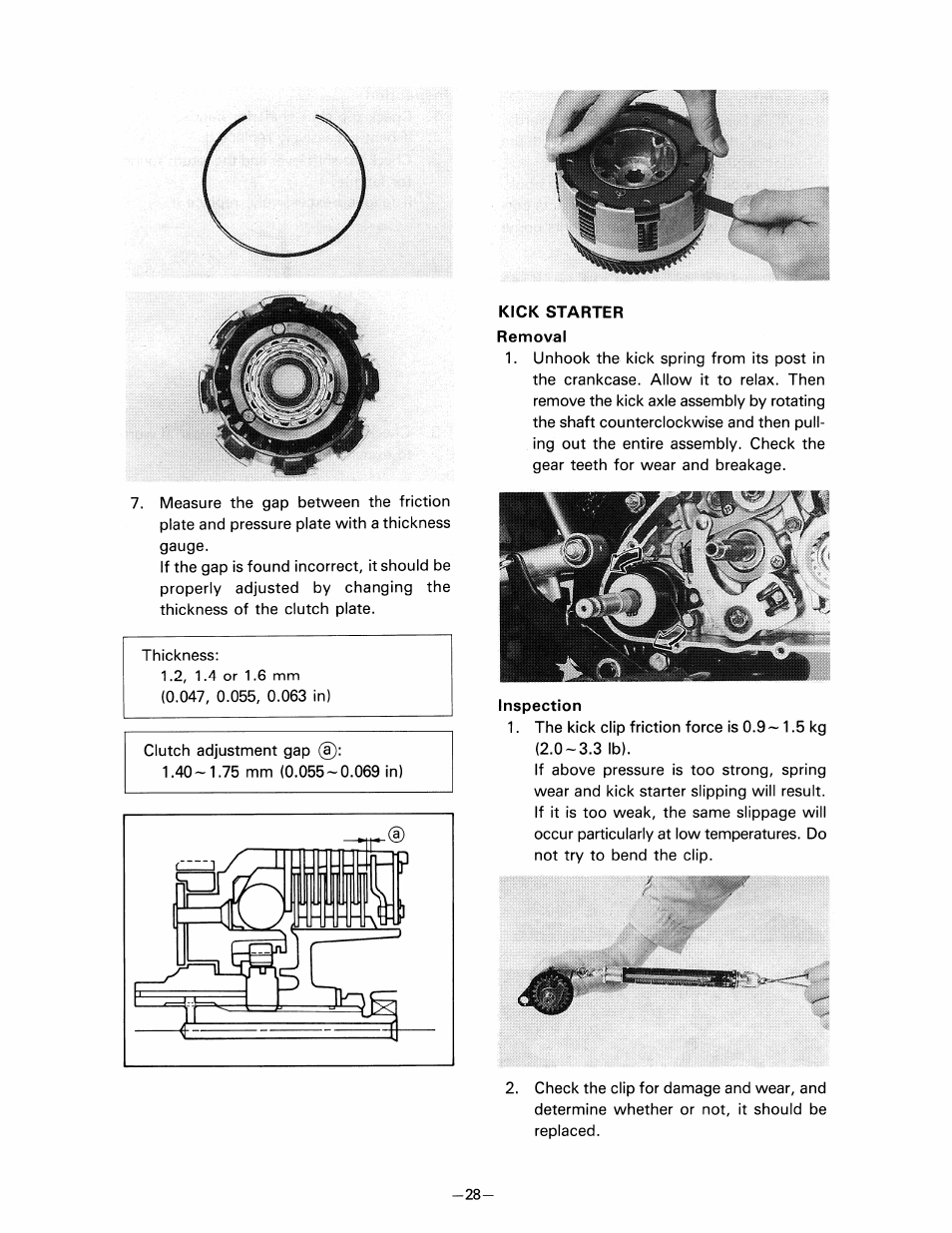 Kick starter removal, Inspection | Yamaha pw80 User Manual | Page 40 / 64