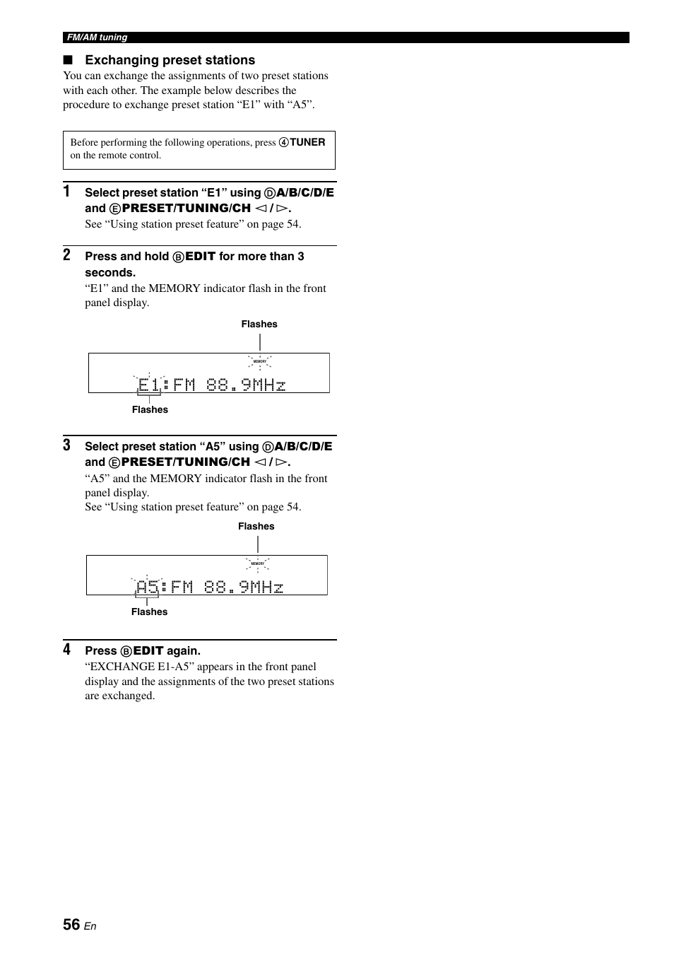 E1:fm 88.9mhz, A5:fm 88.9mhz | Yamaha RX-V663 User Manual | Page 60 / 144