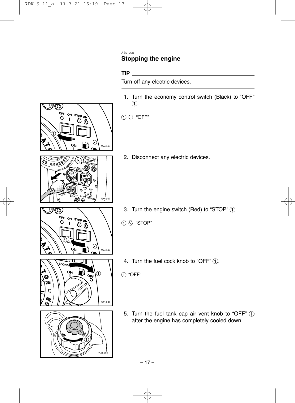 Stopping the engine | Yamaha ef2000is User Manual | Page 22 / 62