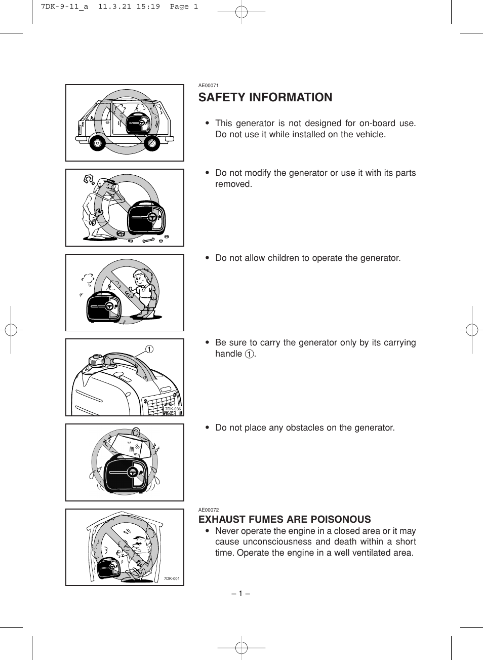 Safety information, Exhaust fumes are poisonous | Yamaha ef2000is User Manual | Page 6 / 62