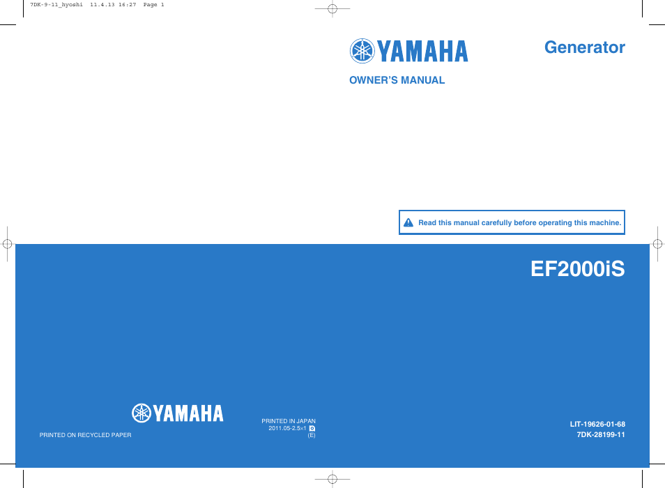 Ef2000is, Generator, Owner’s manual | Yamaha ef2000is User Manual | Page 60 / 62