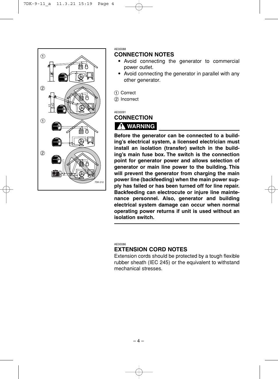 Connection, Warning | Yamaha ef2000is User Manual | Page 9 / 62