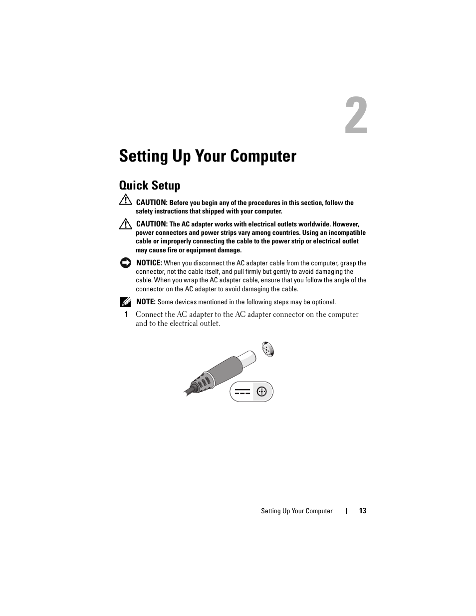 Setting up your computer, Quick setup | Dell Latitude E6400 User Manual | Page 13 / 70