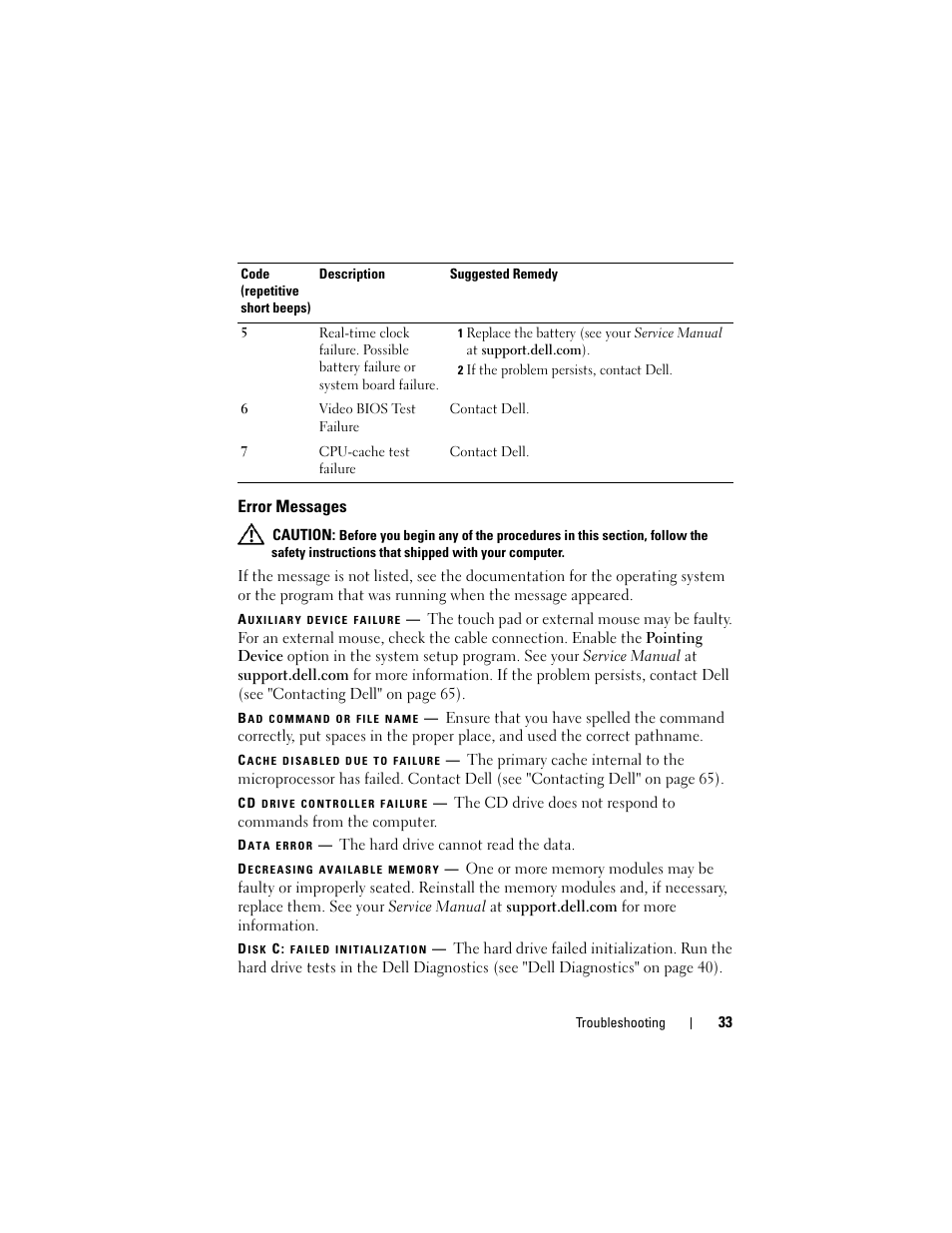 Error messages | Dell Latitude E6400 User Manual | Page 33 / 70