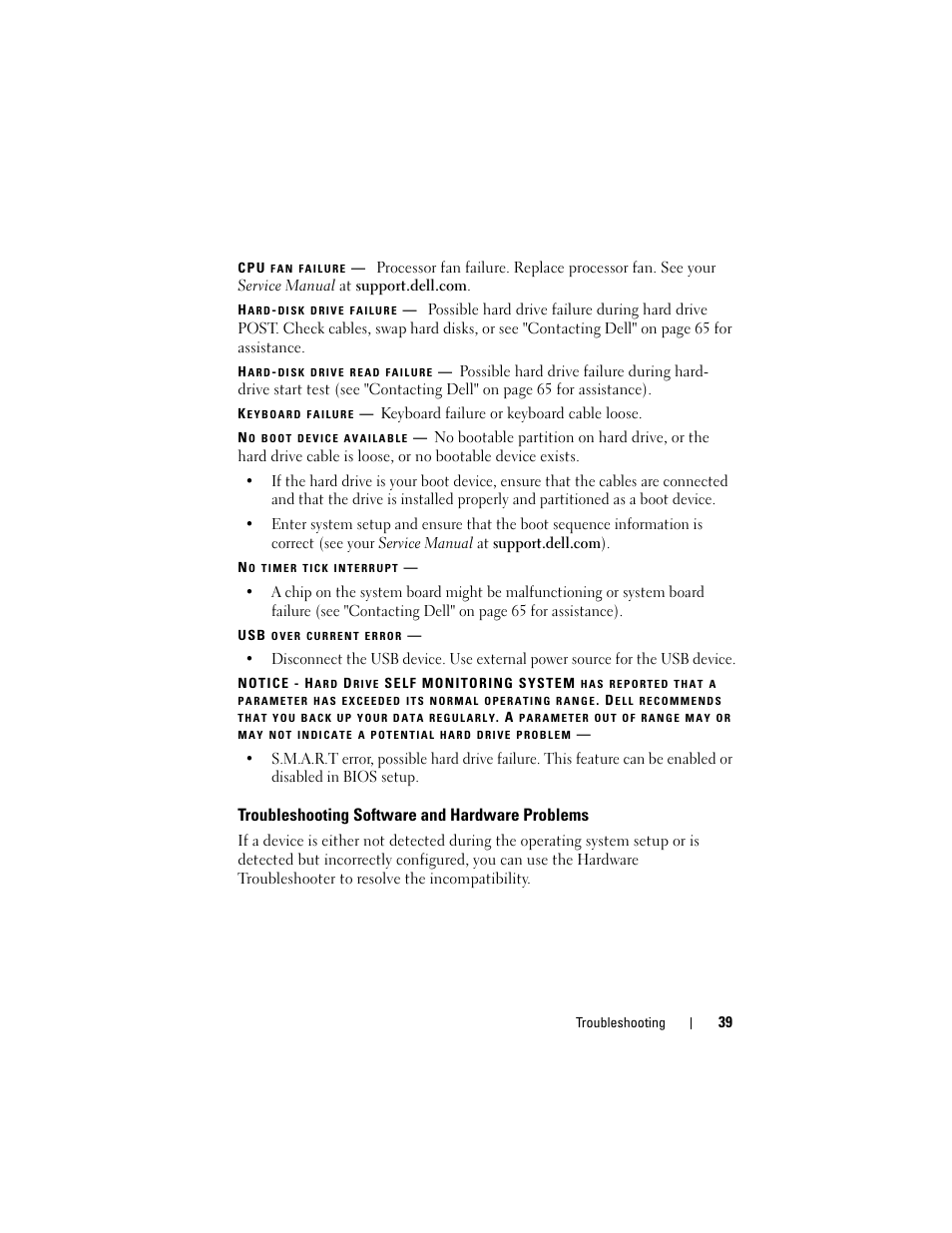 Troubleshooting software and hardware problems, Troubleshooting software and hardware, Problems | Dell Latitude E6400 User Manual | Page 39 / 70
