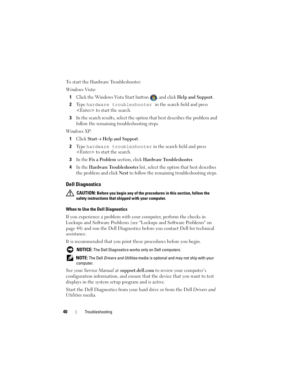 Dell diagnostics, Dell diagnostics" on, Dell | Dell Latitude E6400 User Manual | Page 40 / 70