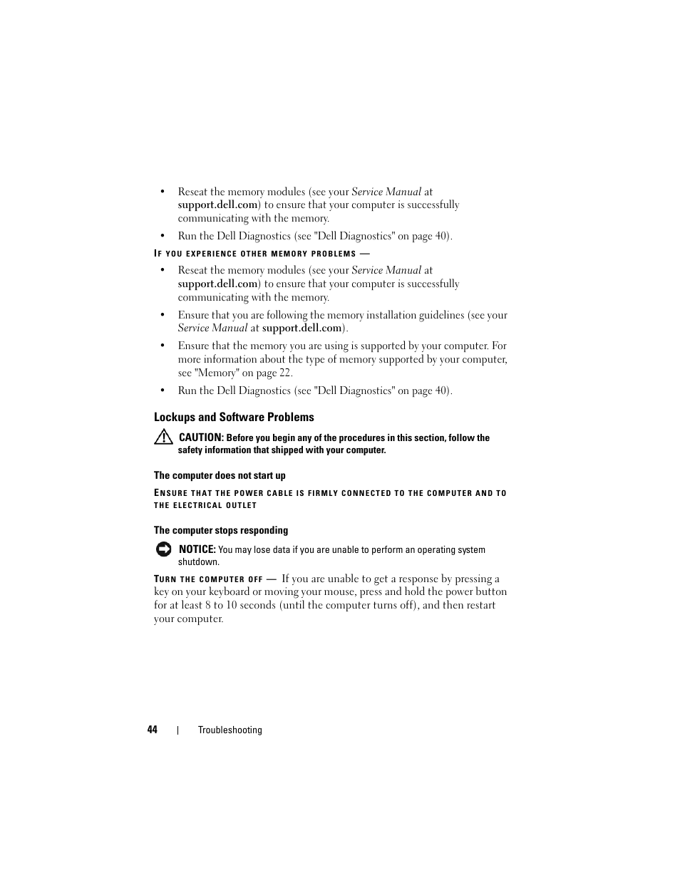 Lockups and software problems | Dell Latitude E6400 User Manual | Page 44 / 70