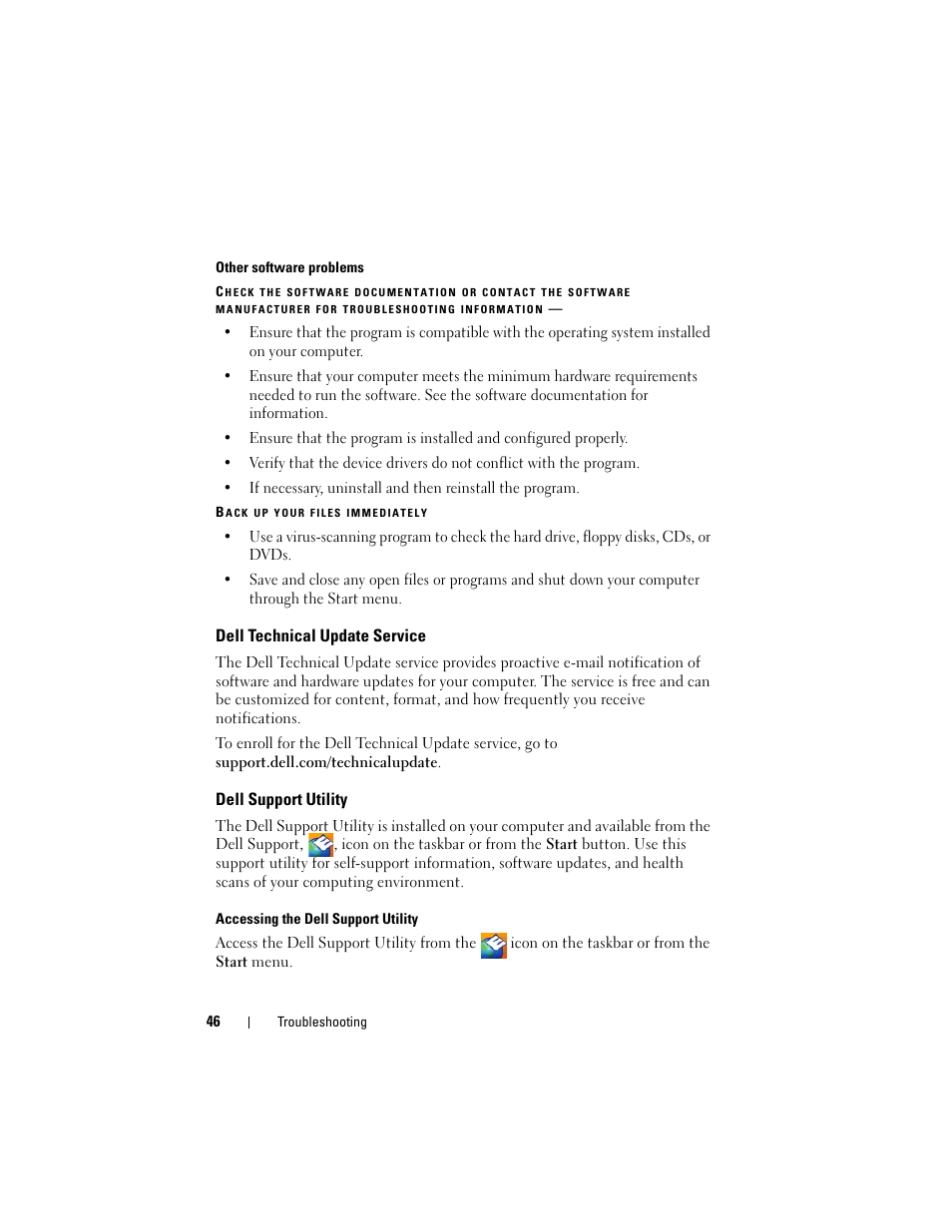 Dell technical update service, Dell support utility | Dell Latitude E6400 User Manual | Page 46 / 70