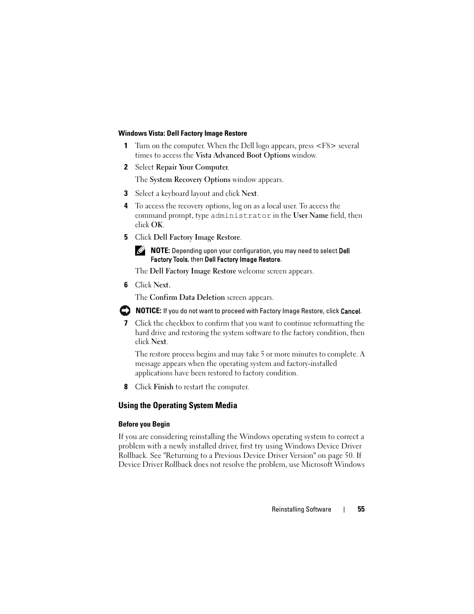 Using the operating system media | Dell Latitude E6400 User Manual | Page 55 / 70