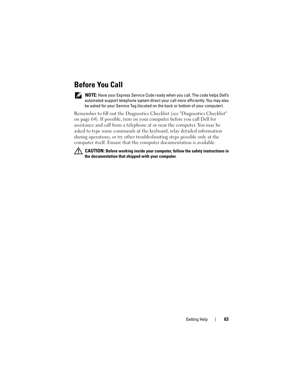 Before you call | Dell Latitude E6400 User Manual | Page 63 / 70