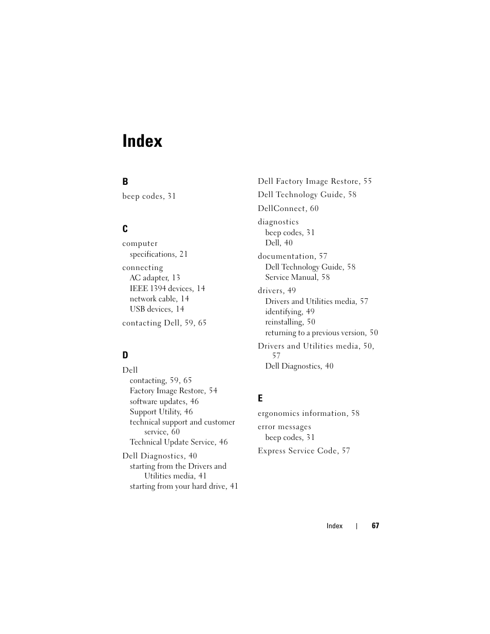 Index | Dell Latitude E6400 User Manual | Page 67 / 70