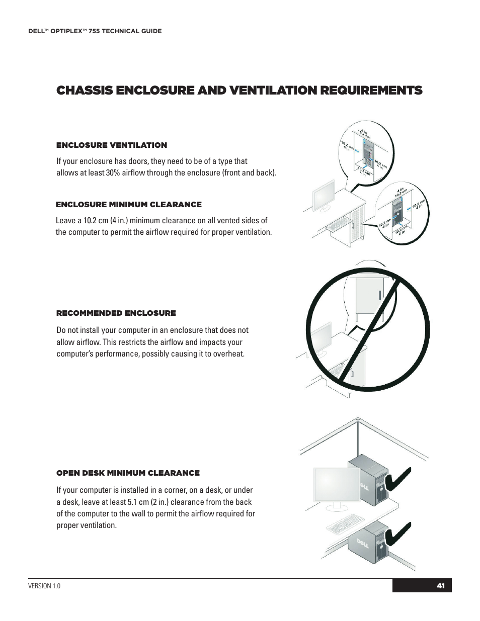 Chassis enclosure and ventilation requirements | Dell OptiPlex 755 User Manual | Page 41 / 45