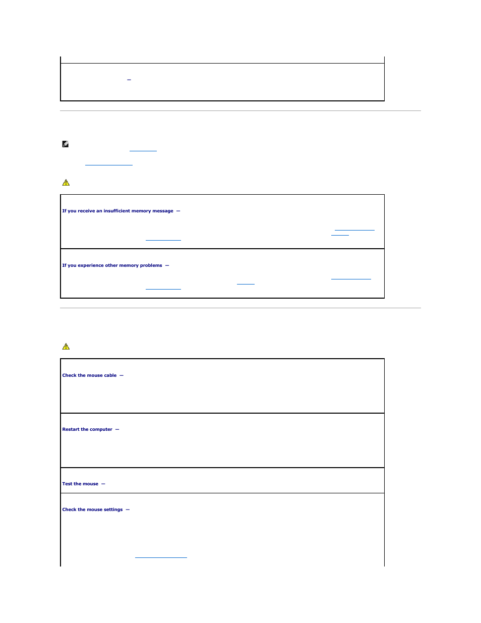 Memory problems, Mouse problems | Dell OptiPlex 745 User Manual | Page 161 / 212