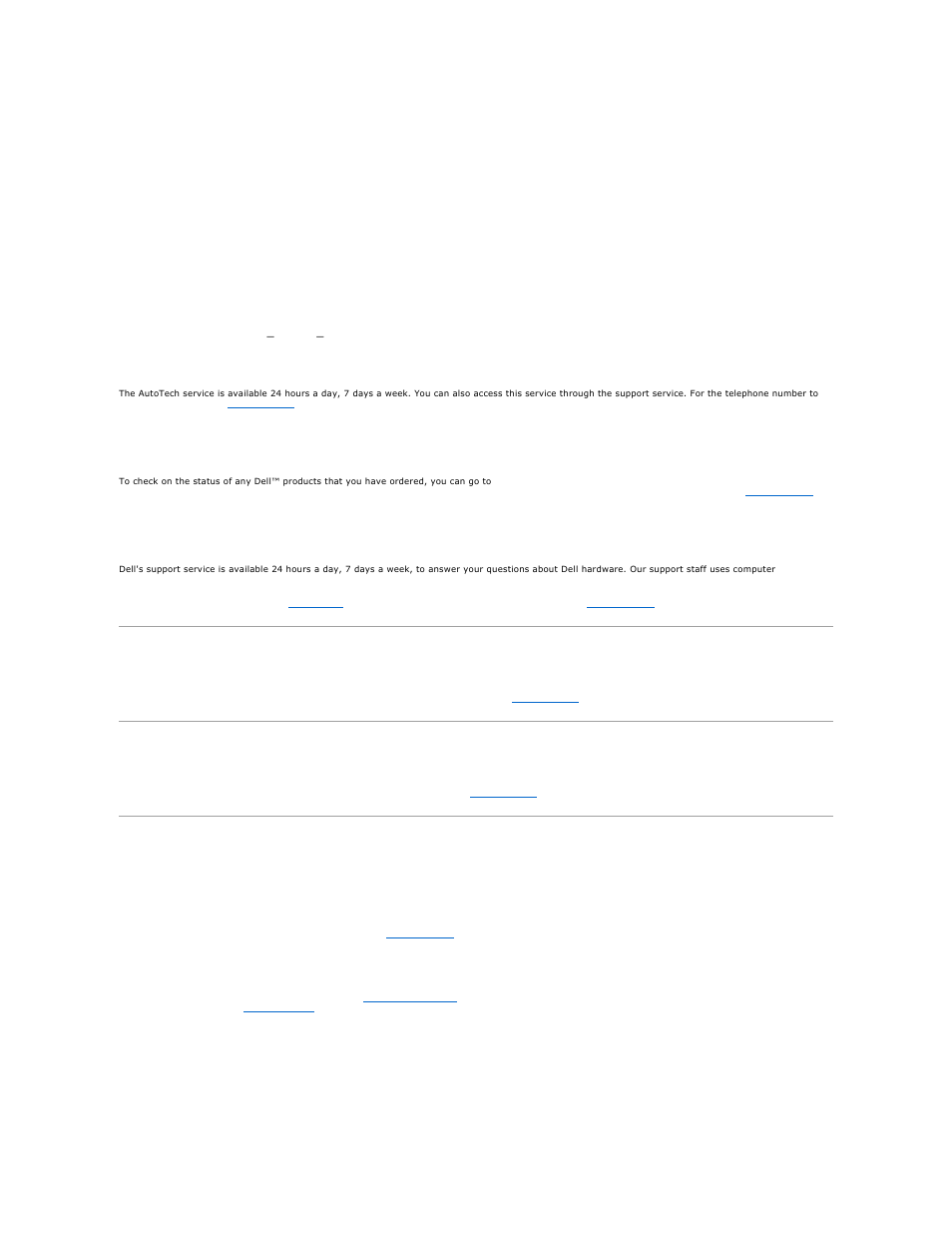 Problems with your order, Product information, Returning items for warranty repair or credit | For instructions on using the support service, see, Support service, Autotech service, Automated order-status service | Dell OptiPlex 745 User Manual | Page 65 / 212