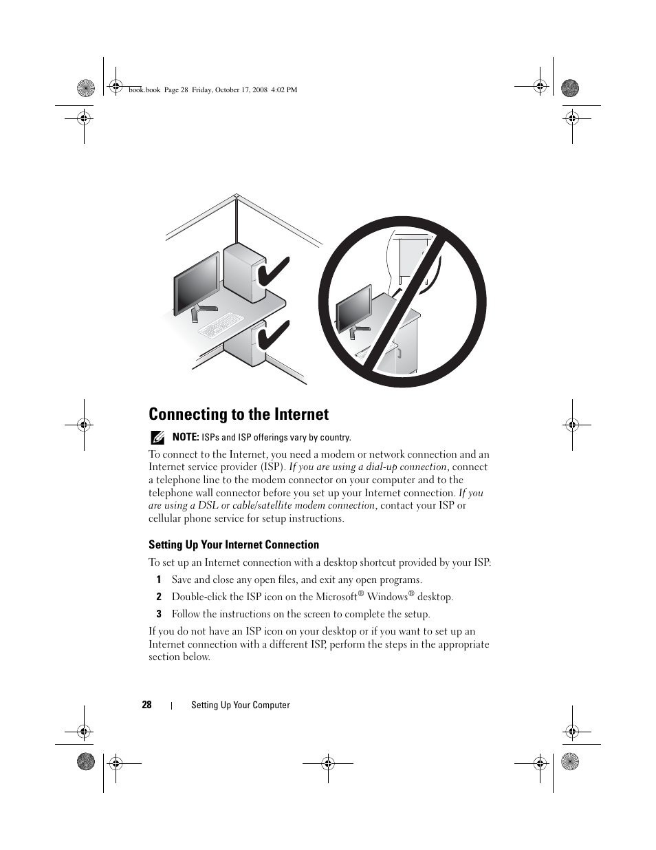 Connecting to the internet, Setting up your internet connection | Dell OptiPlex 760 User Manual | Page 28 / 76