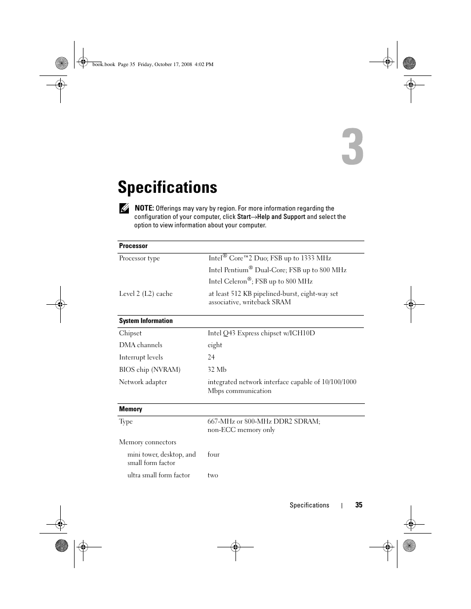 Specifications | Dell OptiPlex 760 User Manual | Page 35 / 76