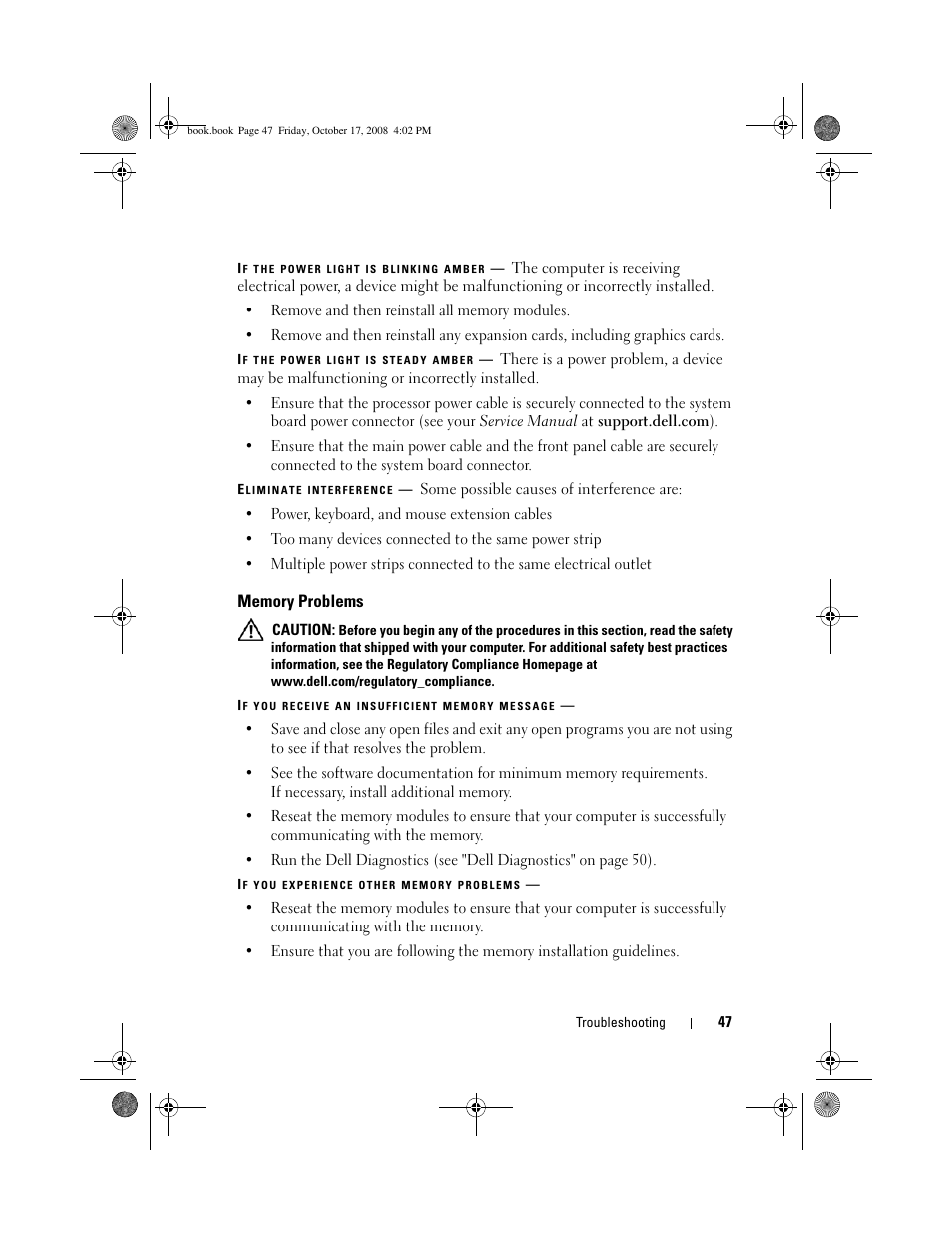 Memory problems | Dell OptiPlex 760 User Manual | Page 47 / 76