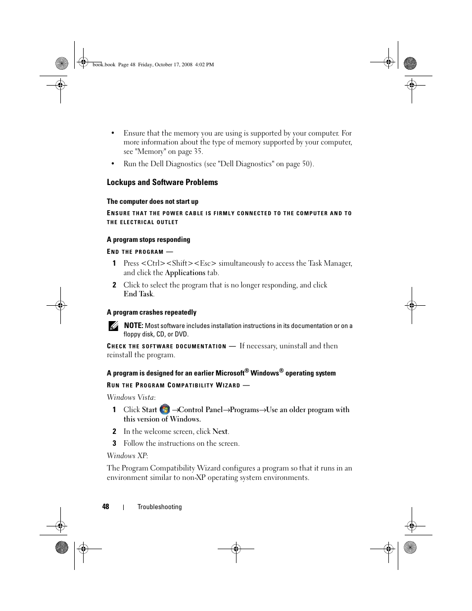 Lockups and software problems | Dell OptiPlex 760 User Manual | Page 48 / 76