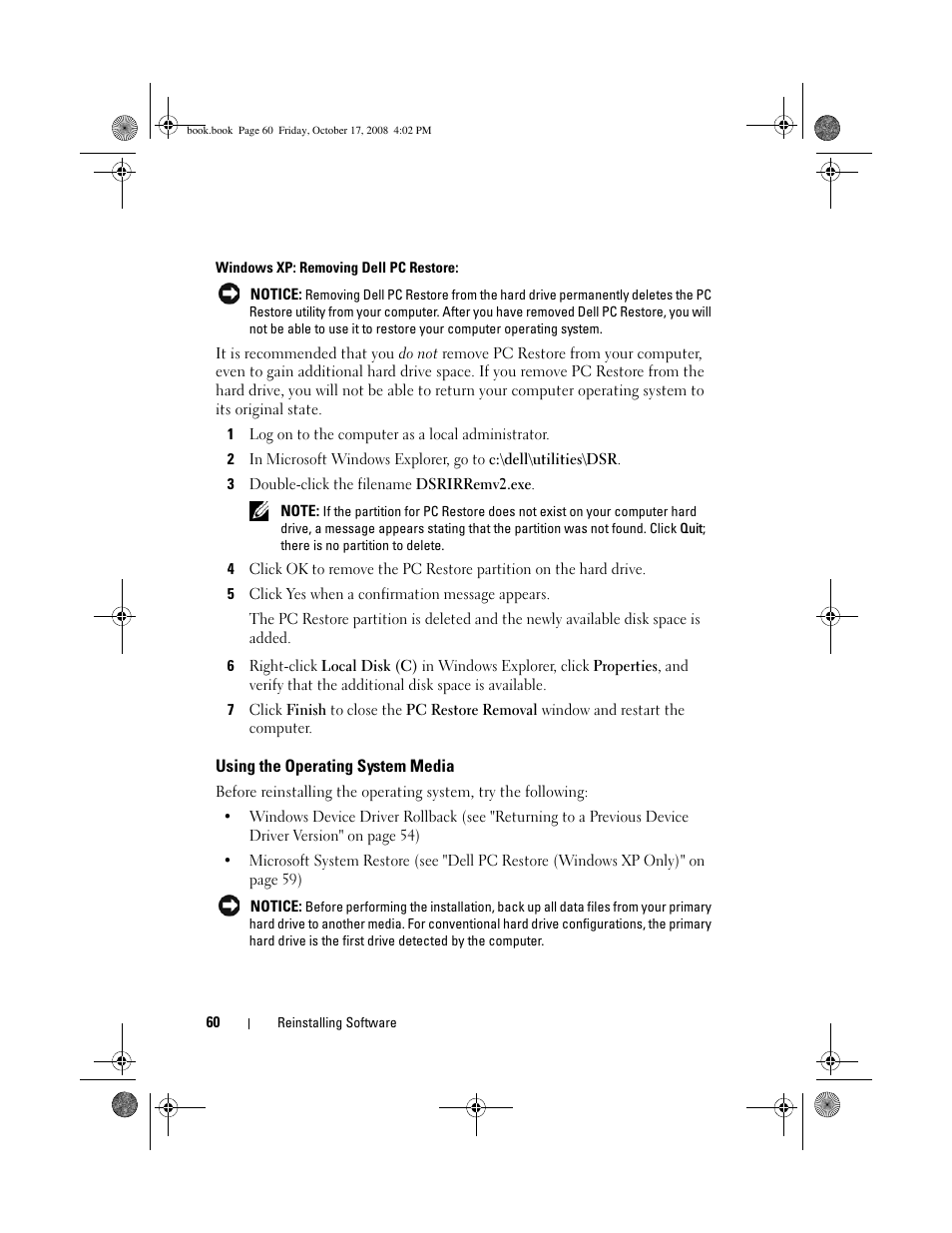 Using the operating system media | Dell OptiPlex 760 User Manual | Page 60 / 76