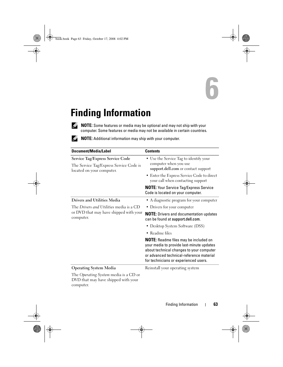 Finding information | Dell OptiPlex 760 User Manual | Page 63 / 76