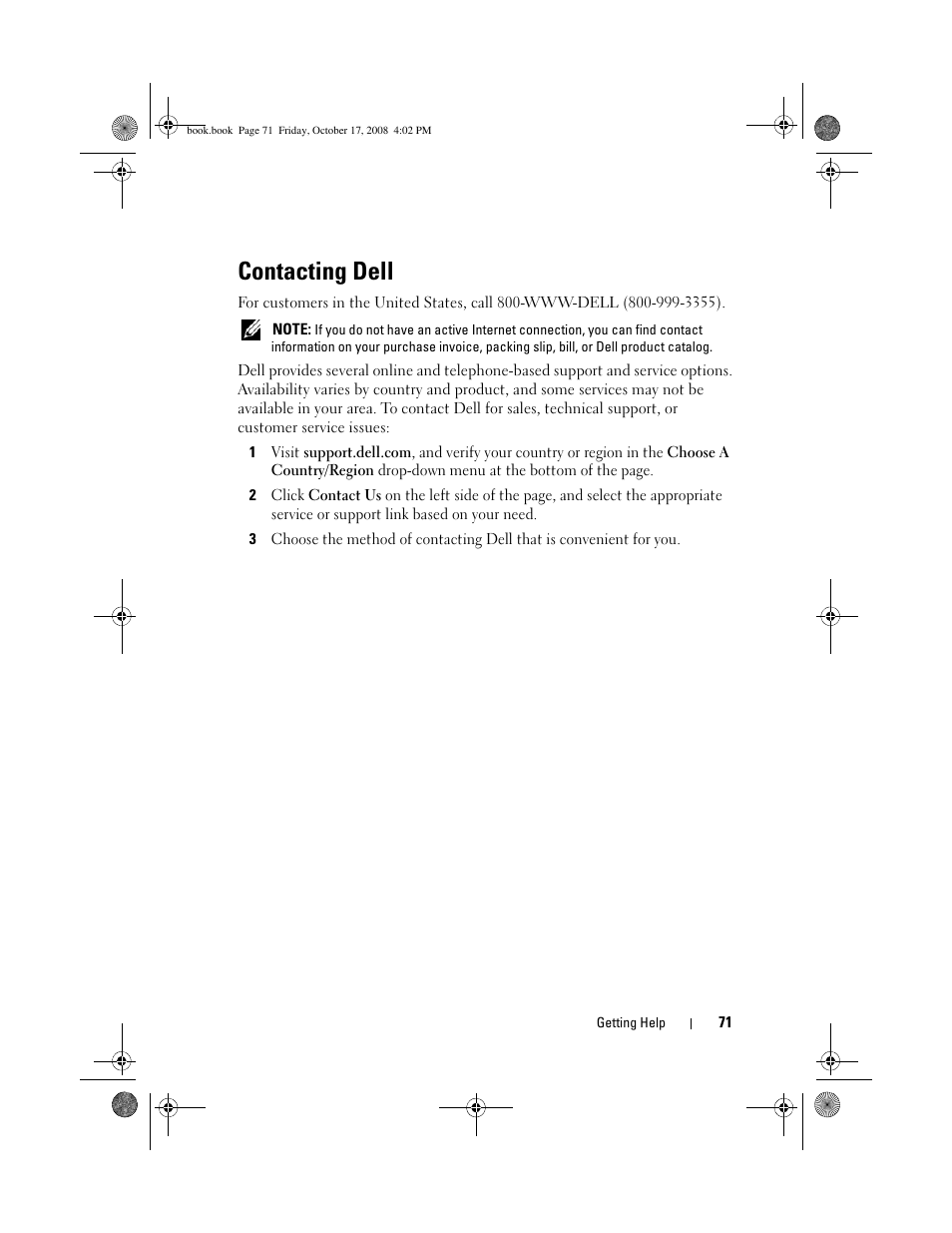 Contacting dell, Solved the problem, see "contacting | Dell OptiPlex 760 User Manual | Page 71 / 76