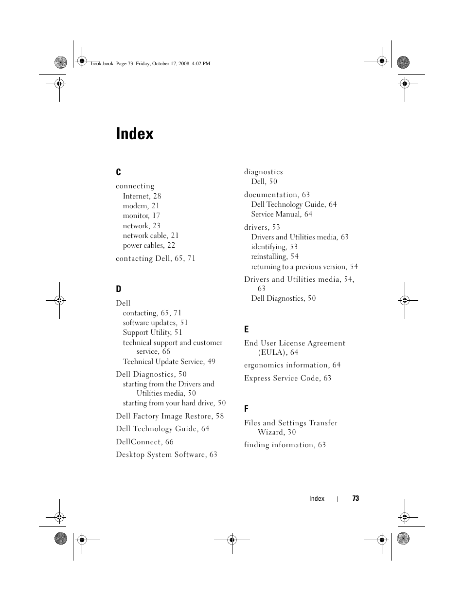 Index | Dell OptiPlex 760 User Manual | Page 73 / 76