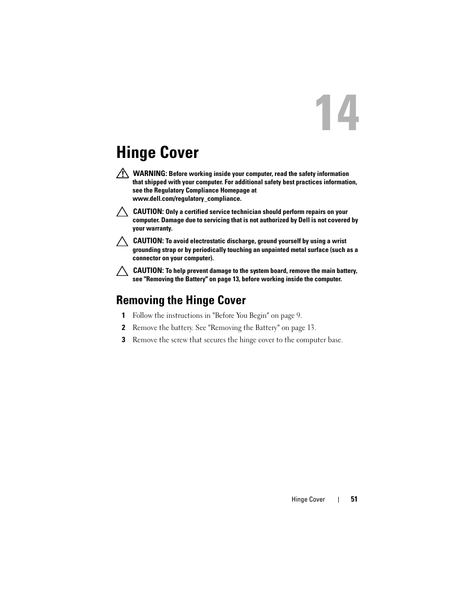 Hinge cover, Removing the hinge cover | Dell Inspiron M5040 User Manual | Page 51 / 72