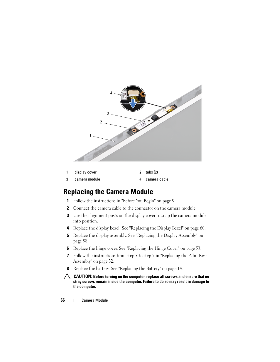 Replacing the camera module | Dell Inspiron M5040 User Manual | Page 66 / 72