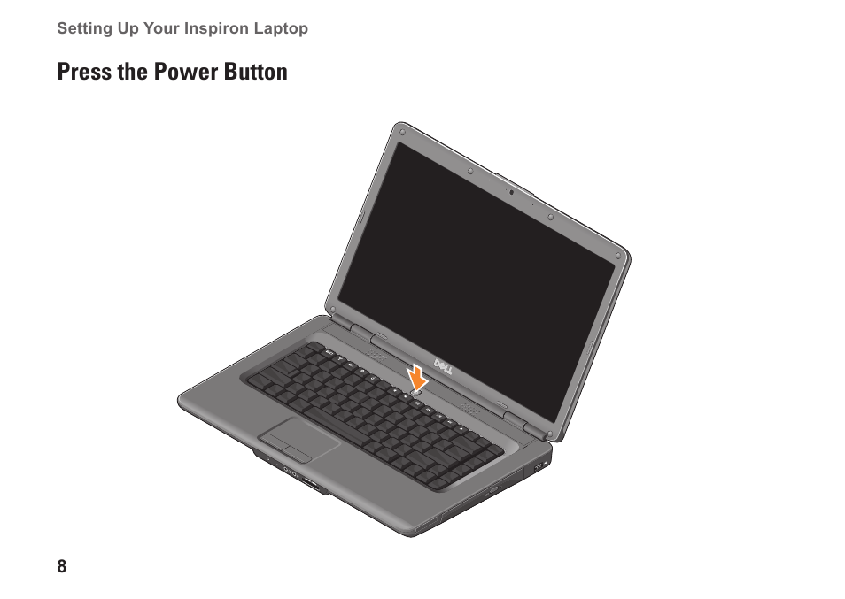 Press the power button | Dell Inspiron 1545 User Manual | Page 10 / 72