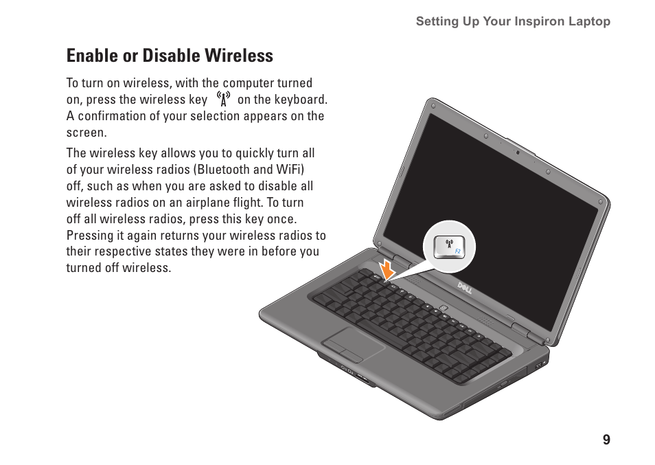 Enable or disable wireless | Dell Inspiron 1545 User Manual | Page 11 / 72