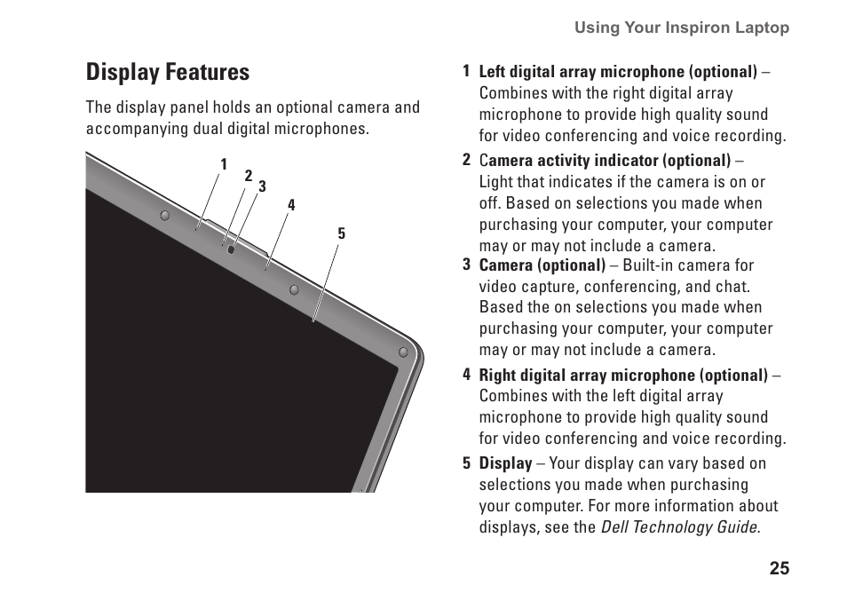 Display features | Dell Inspiron 1545 User Manual | Page 27 / 72