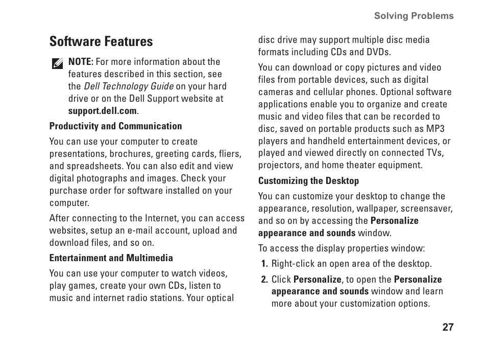 Software features | Dell Inspiron 1545 User Manual | Page 29 / 72