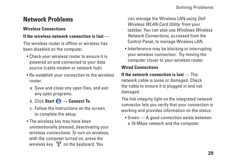 Network problems | Dell Inspiron 1545 User Manual | Page 31 / 72